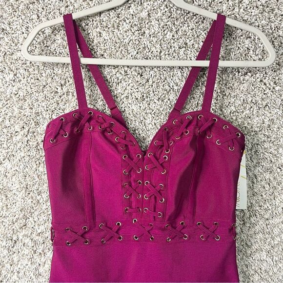 WOW Couture Dress Women’s Medium Pink Lace Tie Bandage Bodycon Mini NWT - Picture 3 of 12